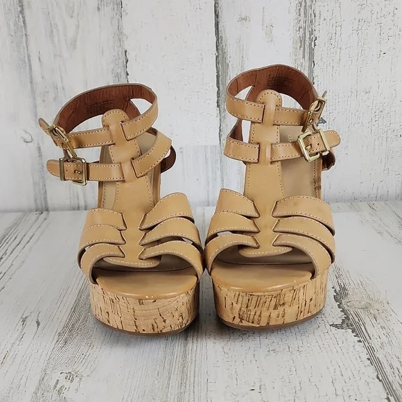 Express | Shoes | Express Beige Tan Cork Wedge Sandals Shoe  display picture 1